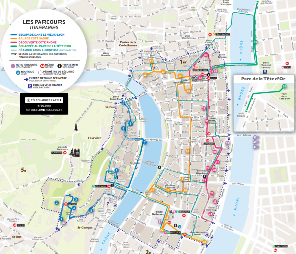 parcours fête des lumière Lyon 2018